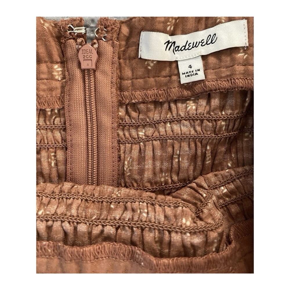 Madewell Smocked Puff Sleeve Top Rust Brown Cotton Babydoll Blouse Size 4 READ - Picture 5 of 9